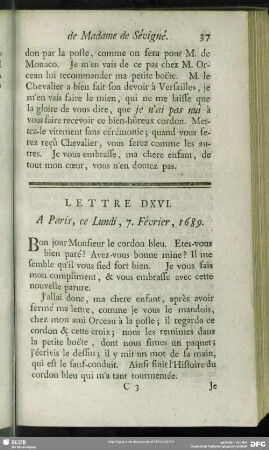 Lettre DXVI. A Paris, ce Lundi, 7. Février, 1689