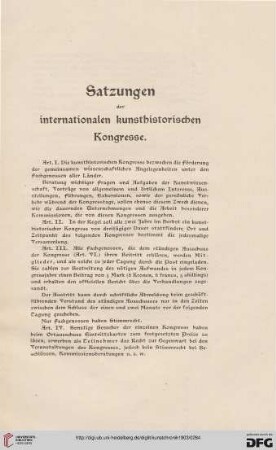 Satzungen der internationalen kunsthistorischen Kongresse