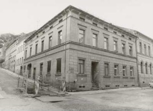 Markneukirchen, Wohnhaus : Markneukirchen (Vogtlandkreis), Wohnhaus, Oberer Markt 5, um 1850, Eckansicht
