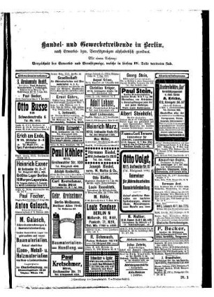 Handel- und Gewerbetreibende in Berlin, nach Erwerbs= bezw. Berufszweigen alphabetisch geordnet
