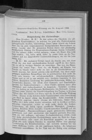 Ausserordentliche Sitzung am 30. August 1892.