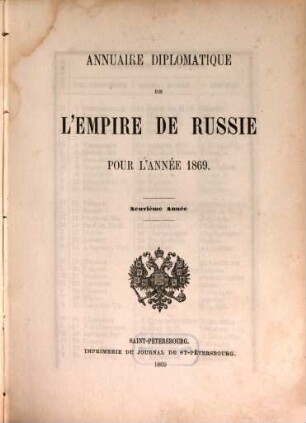 Annuaire diplomatique de l'Empire de Russie. 9. 1869