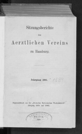 1881: Sitzungsberichte des Ärztlichen Vereins zu Hamburg