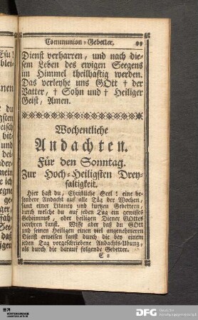 Am Sonntag zur Hoch-Heiligen Dreyfaltigkeit.