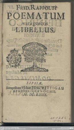 Frid. Rappolti poematum varii generis libellus
