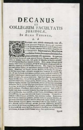 Decanus Et Collegium Facultatis Juridicae, In Alma Tubinga, L. S.