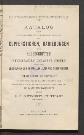 Slg. von Kupferst., Radierungen u. Holzschn., Ornamentstichen, Zeichn. u. Aquarelle : 30.5. ff.