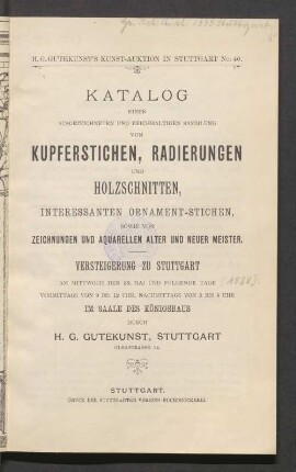 Slg. von Kupferst., Radierungen u. Holzschn., Ornamentstichen, Zeichn. u. Aquarelle : 30.5. ff.