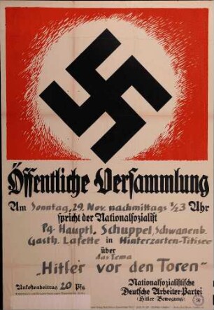 Versammlung der NSDAP-Ortsgruppe Hinterzarten: Hitler vor den Toren (in Titisee)