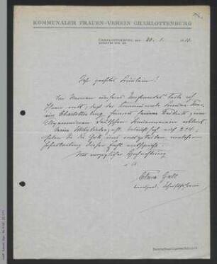 Brief von Clara Gall an Helene Lange