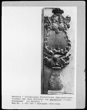 Grabmal für Carl Freiherr von Mardefeld, Komandan von Marburg