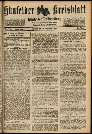 Erste Ausgabe vom Samstag, den 18. September 1926.