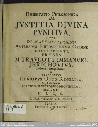 Dissertatio Philosophica De Iustitia Divina Punitiva