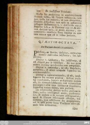 Quaestio Octava. De Personis divinis in communi.