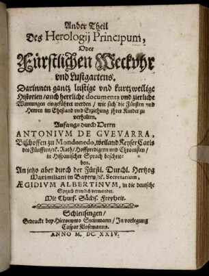 2: ... Theil Des Horologii Principum, Oder Fürstlichen Weckuhr und Lustgartens. 2