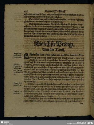 Die sechste Predigt. Von der Tauff