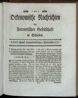 XXXIX. Stück. Sonnabends den 27 September 1777.