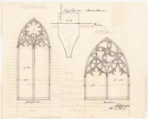 St. Marien, Herne-Baukau Erweiterung und Neubau von Kaplanei und Schwesternhaus: Ansichten und Details der Giebelfenster der Kaplanei 1:10