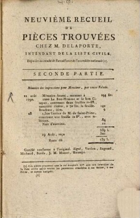 Neuvième Recueil De Pièces Trouvées Chez M. Delaporte, Intendant De La Liste Civile, Dont les originaux sont déposés au comité de Surveillance, 2