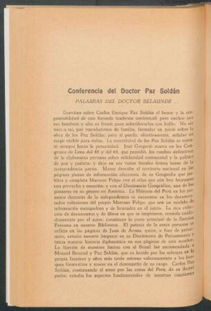 Conferencia del Doctor Paz Soldán