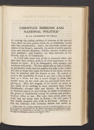 Christian missions and national politics