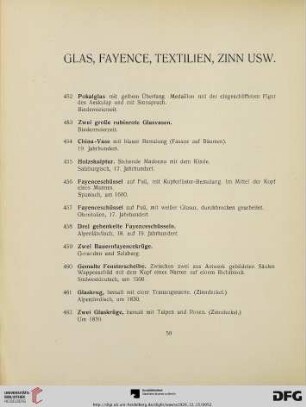 Glas, Fayence, Textilien, Zinn usw. (Nr. 452-551)