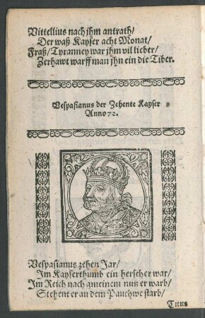 Vespasianus der Zehnte Kayser Anno 72.