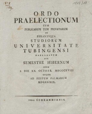 Vorlesungsverzeichnis 1818/19