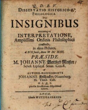 Diss. hist. philol. de insignibus, eorumque interpretatione