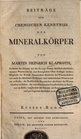 Beiträge Zur Chemischen Kenntniss Der Mineralkörper, 1