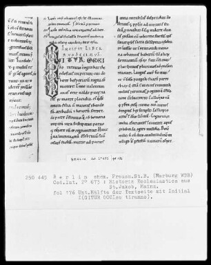 Cassiodor, Historia Ecclesiastica — Initiale I(GITUR OCCISO tiranno), Folio 176recto
