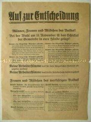 Wahlflugblatt der Unabhängigen Sozialdemokratischen Partei zur Stadtverordnetenwahl in Leipzig 1921