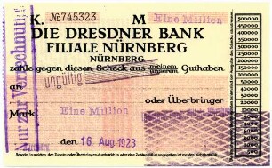 Geldschein / Notgeld, 1 Million Mark, 16.8.1923