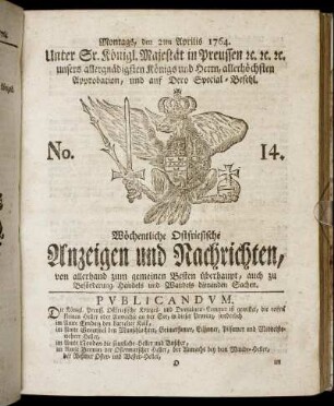 No. 14. Montags, den 2ten Aprilis 1764.