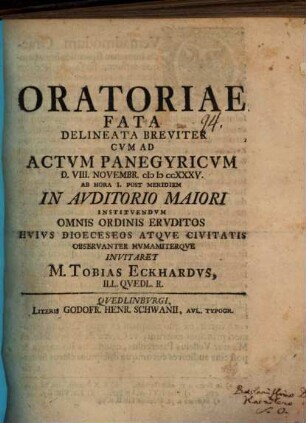 Oratoriae fata delineata breviter : cum ad actum panegyricum