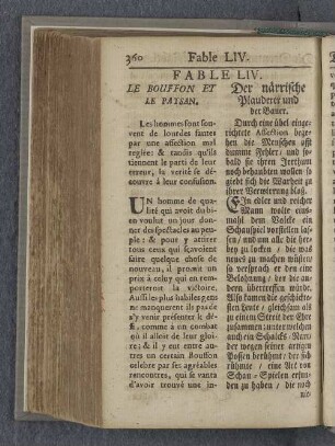 Fable LIV. Le bouffon et le paysan. Der närrische Plauderer und der Bauer.