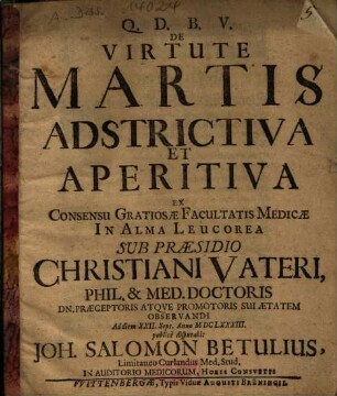 De Virtute Martis Adstrictiva Et Aperitiva