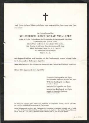 Spee, Wilderich Reichsgraf vom Spee (Reichsgraf von Spee)