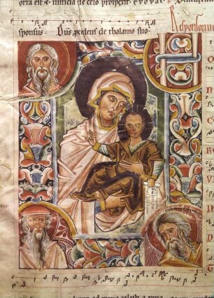 Antiphonar von Sedlec — Madonna, gerahmt von drei männlichen Heiligen, Folio 44