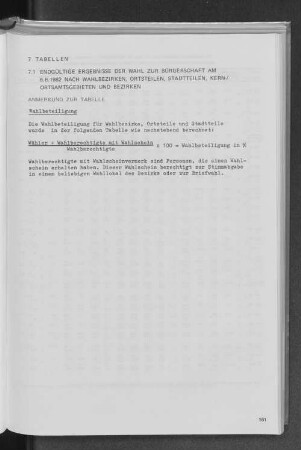 7.1 Endgültige Ergebnisse der Wahl zur Bürgerschaft am 6.6.1982 nach Wahlbezirken, Ortsteilen, Stadtteilen, Kern-/ Ortsamtsgebieten und Bezirken