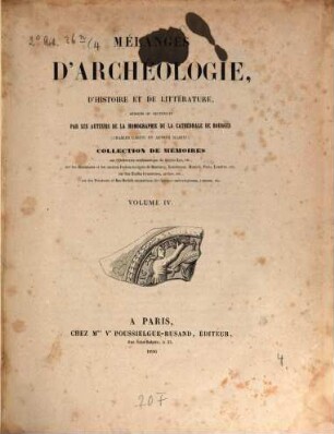 Mélanges d'archéologie, d'histoire et de litterature, 4. 1856