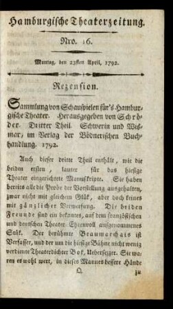 Nro. 16. Montag, den 23sten April, 1792