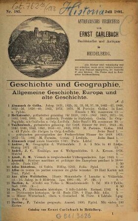 Antiquarisches Bücherverzeichnis. 183. 1891