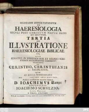 3: De Illvstratione Haeresiologiae Biblicae Ea ... De Cerintho, Cerinthianis Et Nicolaitis
