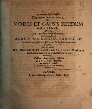 Disputatio feudalis ..., 9. De modis et causis feudum amittendi