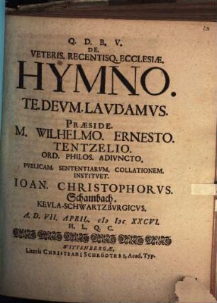 De veteris recentisque ecclesiae hymno: Te Deum laudamus