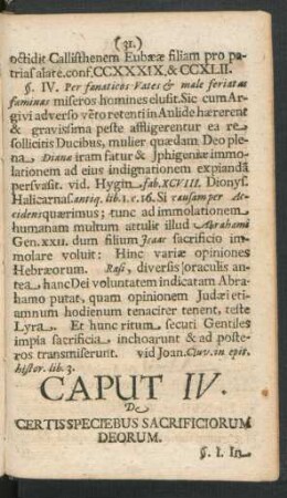 Caput IV. De Certis Speciebus Sacrificiorum Deorum.