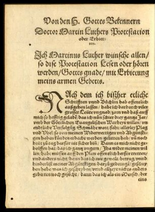 Doctor Martin Luthers Protestation oder Erbietten.