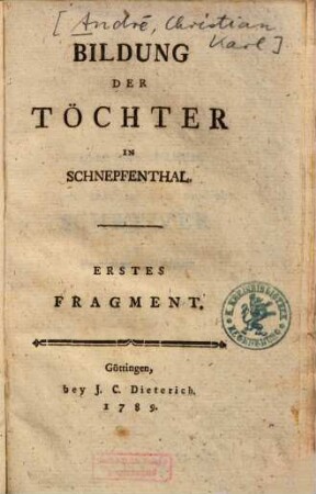 Bildung der Töchter in Schnepfenthal, 1