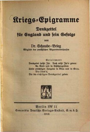 Kriegs-Epigramme